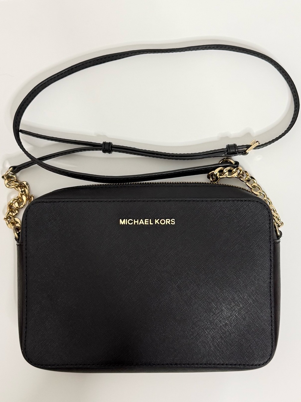 Michael Kors Jet Set Large Black Saffiano Leather Chain Crossbody Bag
